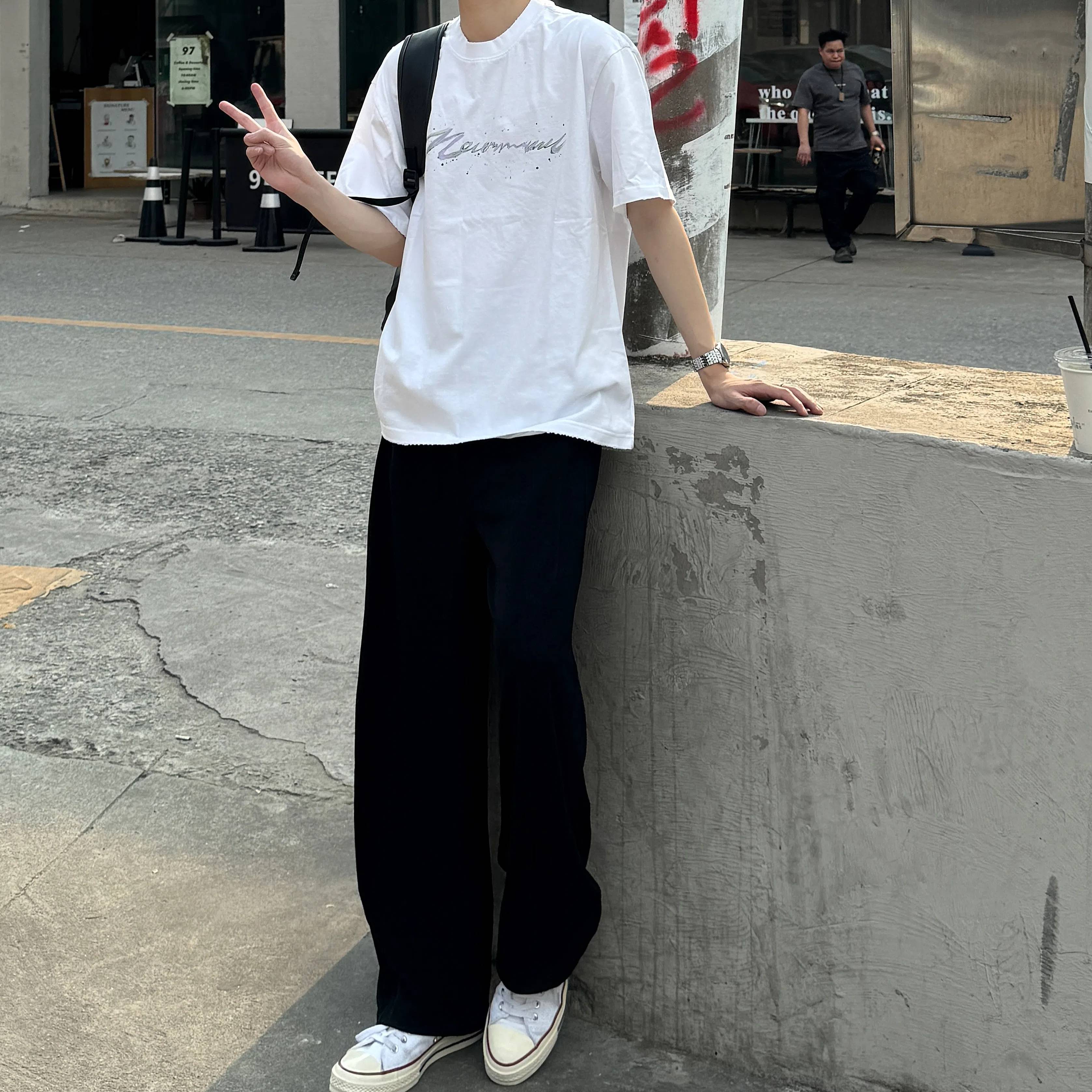 苏大恒夏季cleanfit垂感冰丝弯刀直筒男士宽松百搭通勤显瘦休闲裤