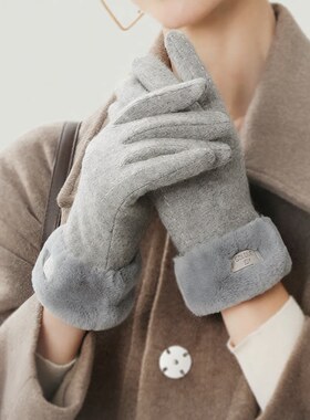 探野者羊绒手套女士冬季户外加绒加厚保暖针织羊毛手套防寒套35