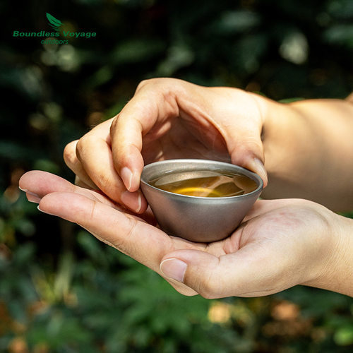 探野者纯钛双层茶杯户外野营迷你泡茶杯功夫茶超轻防烫叠叠乐杯30