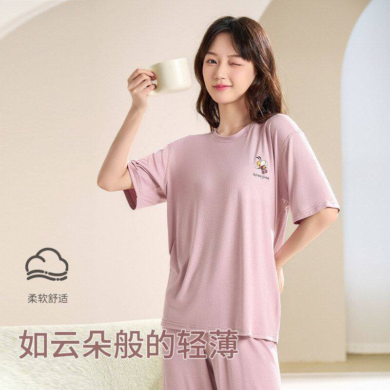 莫代尔睡衣女夏季短袖家居服夏女