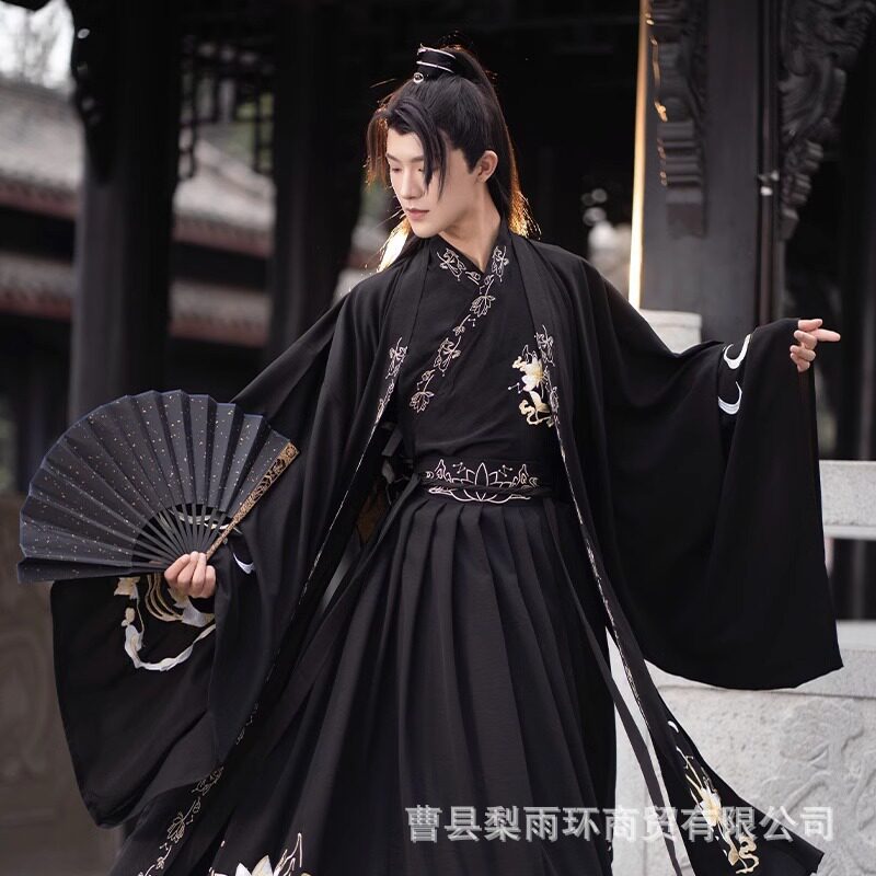 汉服古装男女款套装黑新款中国风夏季日常飘逸套装