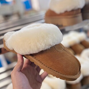 拖真牛皮外穿包头加绒皮毛一体女星星拖鞋 2024秋冬时尚 休闲毛毛鞋