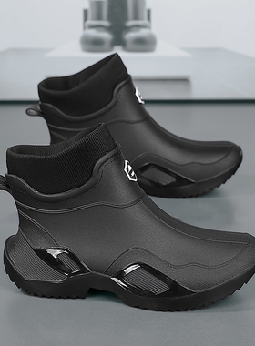 雨鞋男款短筒防水防滑户外钓鱼雨靴厨房防油工作黑色胶鞋情侣水鞋