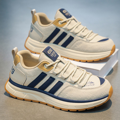 男鞋冬季高级感百搭青少年皮面运动鞋男士增高厚底潮流阿甘老爹鞋