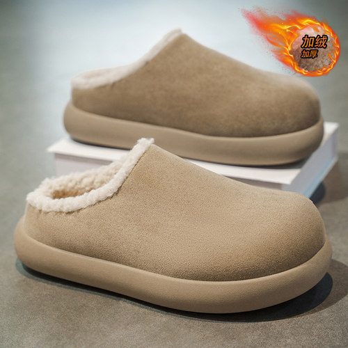 勃肯鞋男冬季加绒保暖复古棉拖鞋皮毛一体加厚百搭包头半拖穆勒鞋