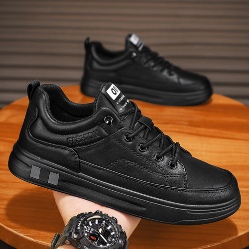 男鞋夏季一脚蹬上班工作鞋轻便软底黑色皮鞋防滑防水运动休闲板鞋