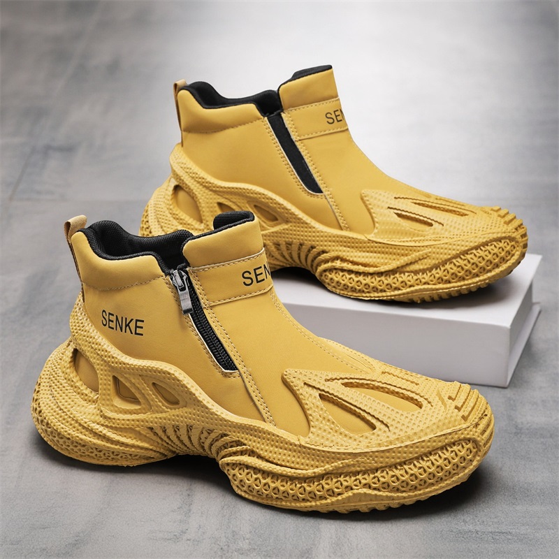 高帮男鞋2025新款冬季防滑厚底增高椰子鞋男士户外运动跑步大黄靴