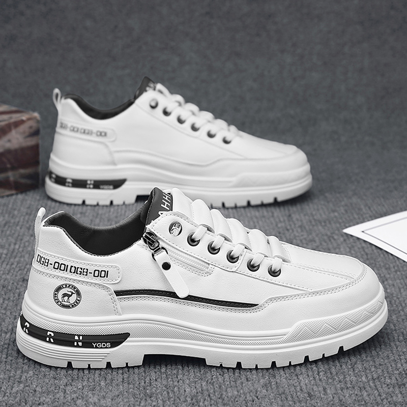 莆田男鞋冬季一脚蹬运动板鞋男士防水皮鞋上班工作白色休闲马丁靴