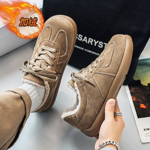 德训男鞋冬季防滑防水厚底加绒保暖棉鞋青少年复古百搭休闲平板鞋