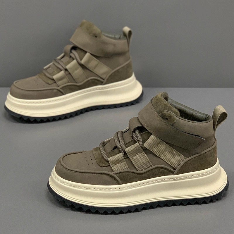 莆田男鞋冬季休闲百搭复古潮流高帮板鞋男士防滑运动厚底增高潮鞋