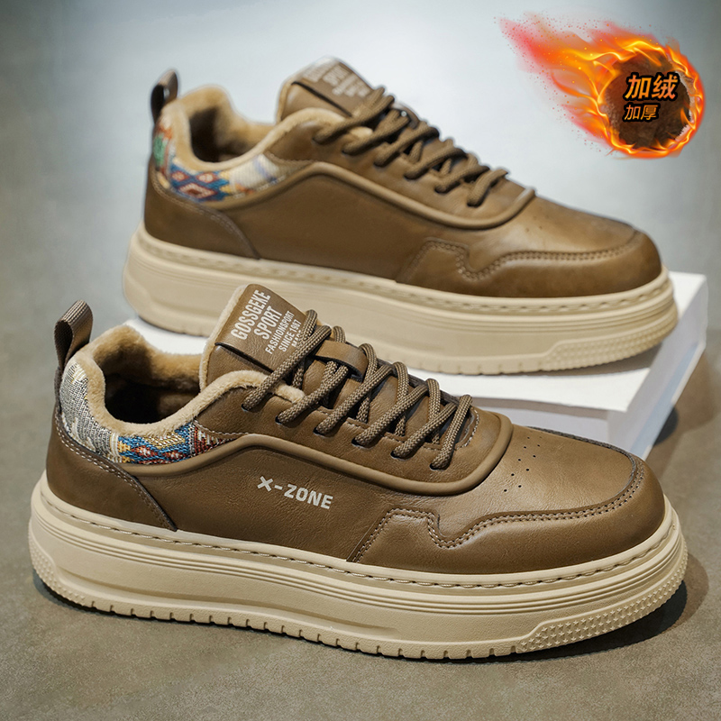 男鞋冬季加绒保暖二棉鞋男士运动厚底增高平板鞋小众百搭防水皮鞋