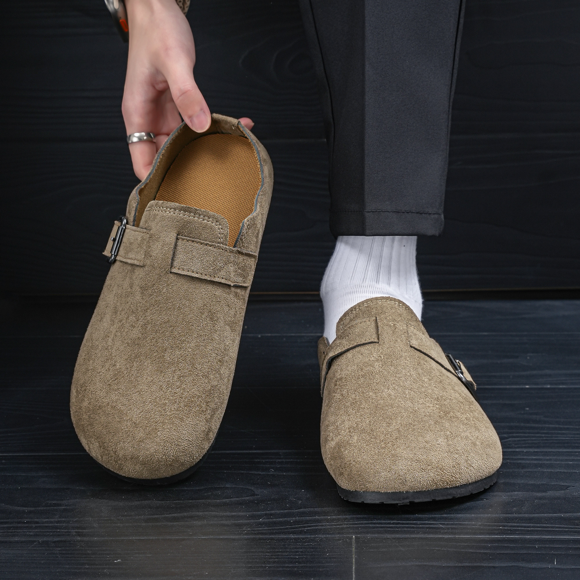 勃肯拖鞋男夏季外穿休闲居家室内上班工作软底懒人一脚蹬包头半拖