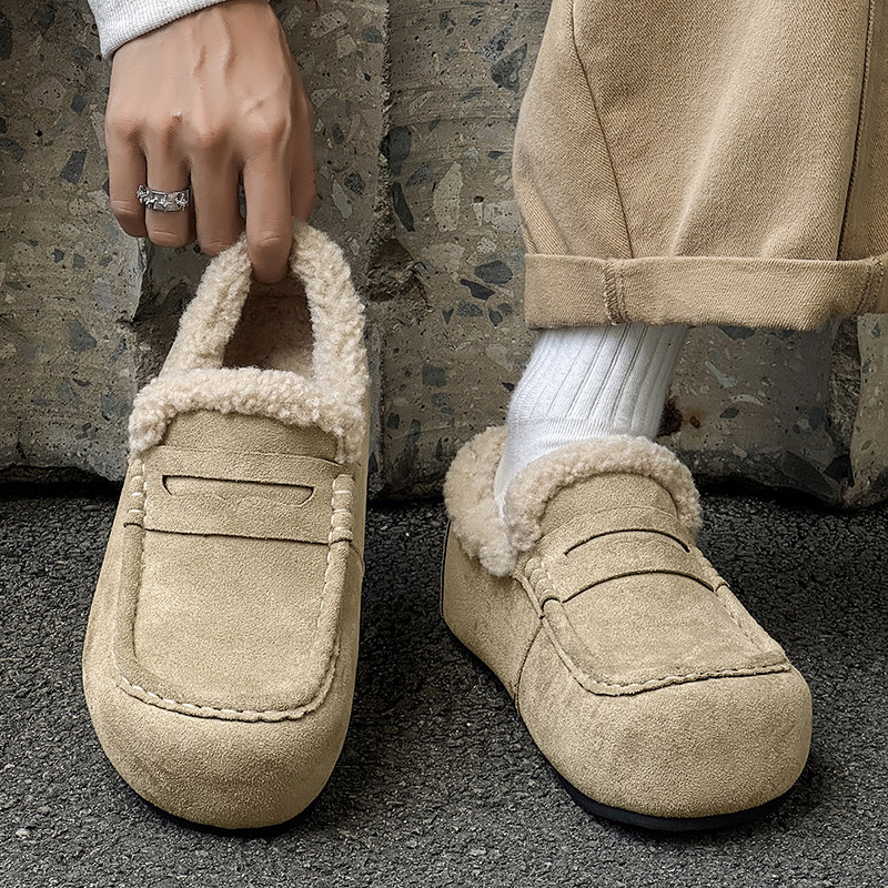 雪地靴男冬季加绒加厚皮毛一体棉鞋男士勃肯鞋保暖防寒小众穆勒鞋