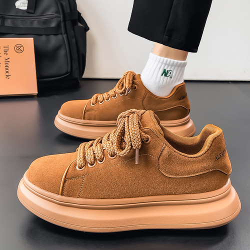 欧洲站男鞋2025新款冬季青少年厚底增高潮鞋防滑耐磨复古运动板鞋