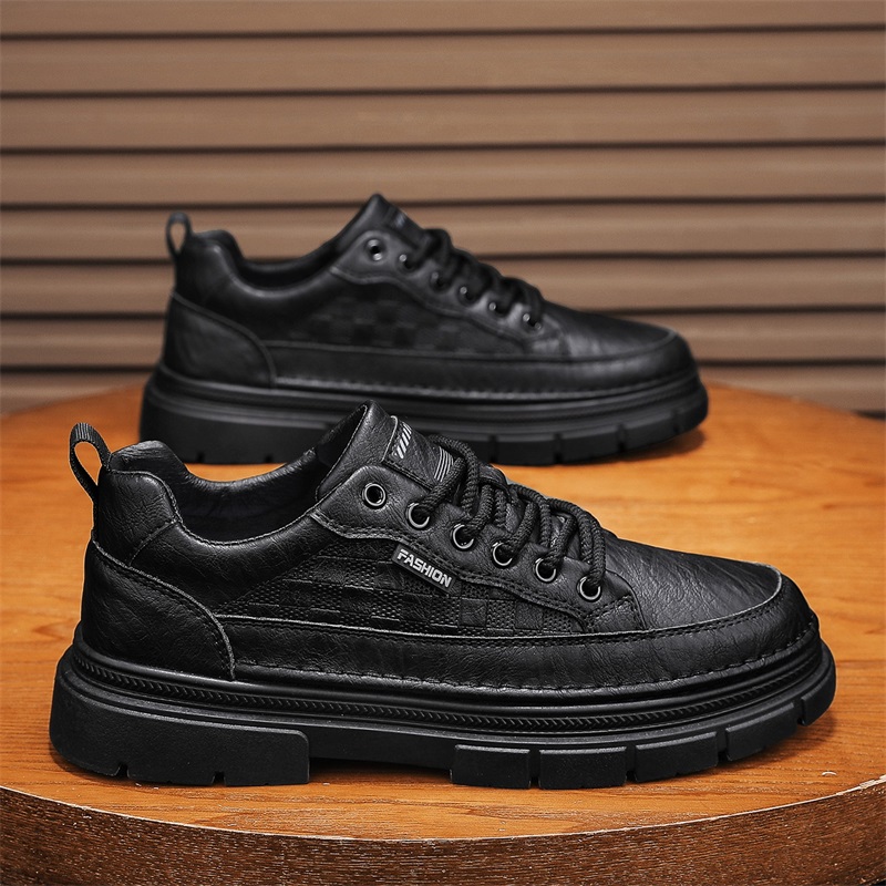 男鞋冬季工地干活上班劳保鞋男士运动厚底防水皮面休闲英伦风皮鞋