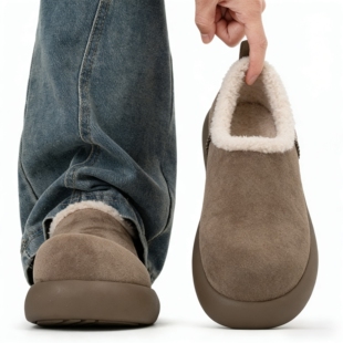 勃肯男鞋冬季加绒保暖棉鞋懒人一脚蹬办公室休闲鞋皮毛一体穆勒鞋