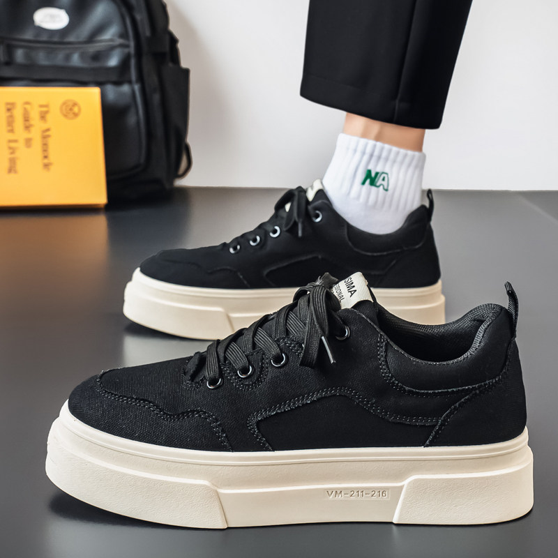 帆布鞋男款2026新款春季休闲百搭板鞋青少年运动厚底韩版低帮潮鞋