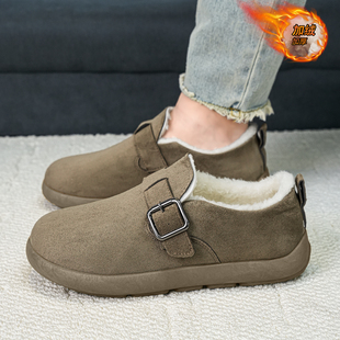 男鞋冬季加绒保暖一脚蹬勃肯棉鞋防水防滑皮毛一体厚底穆勒雪地靴