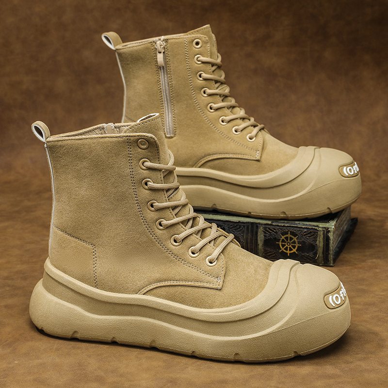 马丁靴男士2025新款冬季防滑厚底休闲高帮英伦大头宽脚工装大黄靴