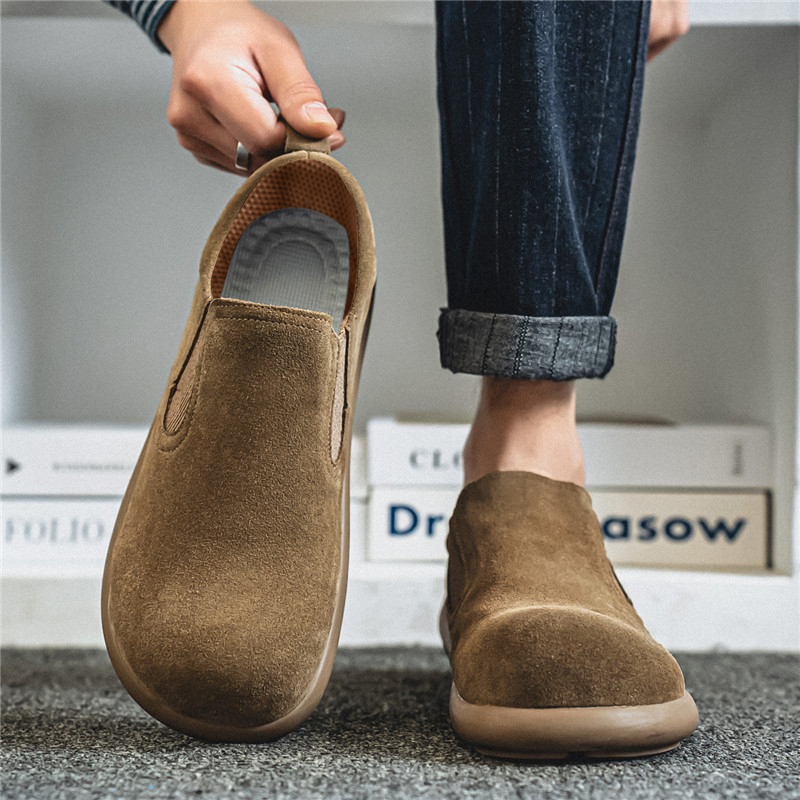 男鞋秋冬软底防滑懒人一脚蹬休闲翻毛勃肯运动男款大头复古豆豆鞋