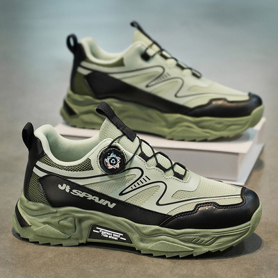 男鞋冬季透气防滑旋转纽扣休闲运动鞋青少年跑步登山耐磨老爹潮鞋