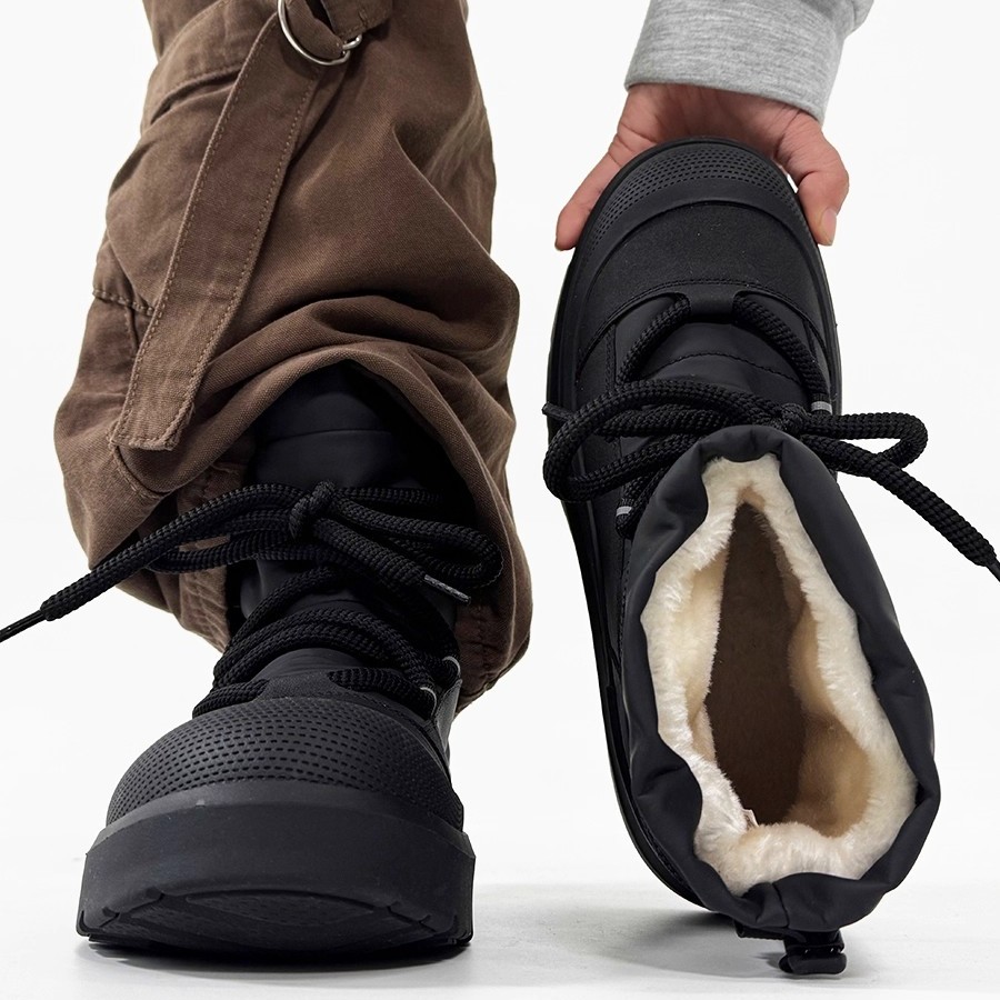 雪地靴男冬季休闲百搭厚底大头板鞋男士加绒保暖黑色工装劳保棉靴