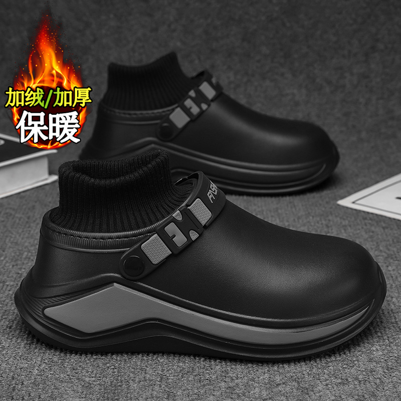 棉拖鞋男2025新款冬季男士加绒加厚保暖皮毛一体防寒全包黑色棉鞋