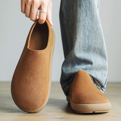 男鞋冬季懒人一脚蹬软底运动勃肯鞋男款翻毛皮办公室上班工作板鞋