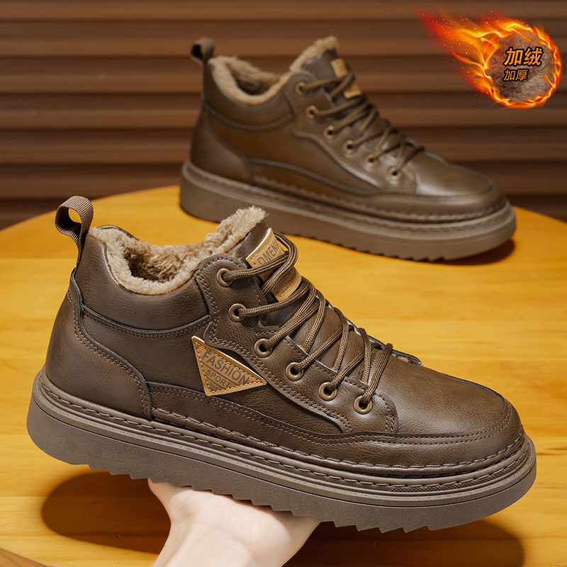 男鞋冬季加绒保暖二棉鞋复古休闲皮鞋男士运动厚底防滑耐磨劳保鞋