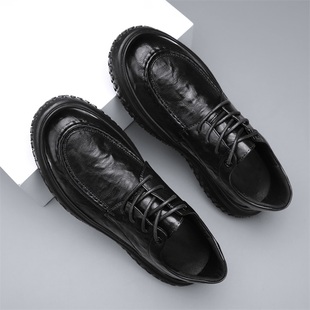 黑色工作潮鞋 皮鞋 商务正装 英伦风潮流厚底休闲百搭男士 男2026新款