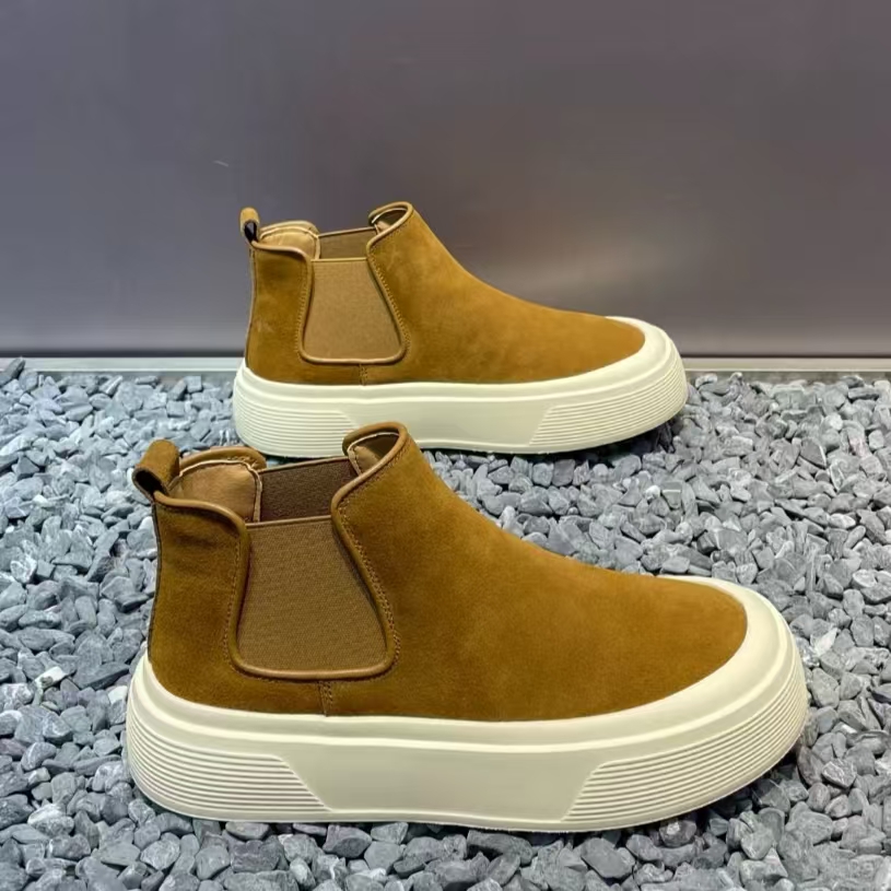 男鞋冬季复古百搭切尔西休闲板鞋高帮反绒皮上班工作软底耐磨皮鞋