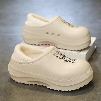 拖鞋男款外穿冬季加绒加厚防滑防水包头棉拖户外居家开车面包棉鞋