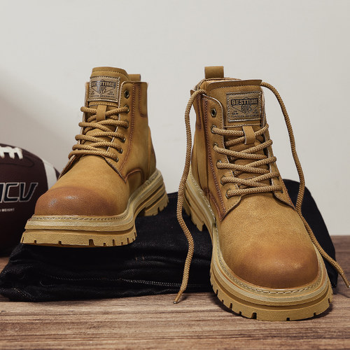 马丁靴男冬季2025年新款高帮英伦风大黄靴男士真皮复古皮靴工装靴