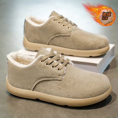 冬季男鞋2025新款加绒加厚保暖棉鞋百搭休闲皮鞋男士软底勃肯鞋子