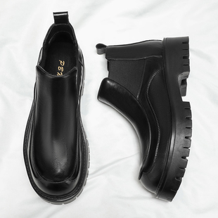 切尔西靴男冬季商务正装休闲厚底皮鞋男士一脚蹬英伦风增高马丁靴