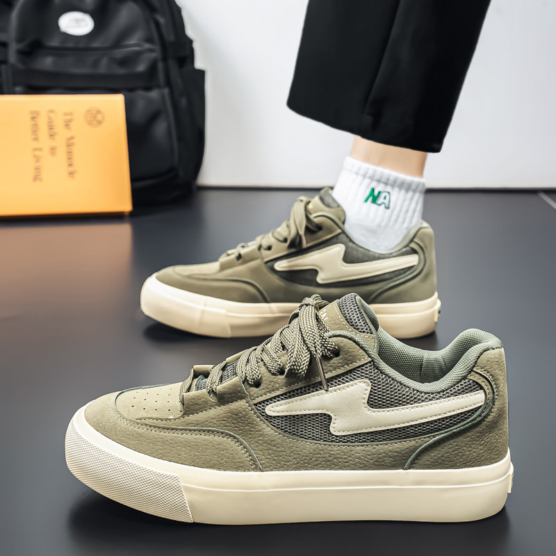 帆布鞋男2026新款春季防水防滑厚底运动休闲潮牌百搭小众绿色板鞋,流行男鞋,帆布鞋,淘宝优惠券,粉丝福利购,淘宝优惠卷