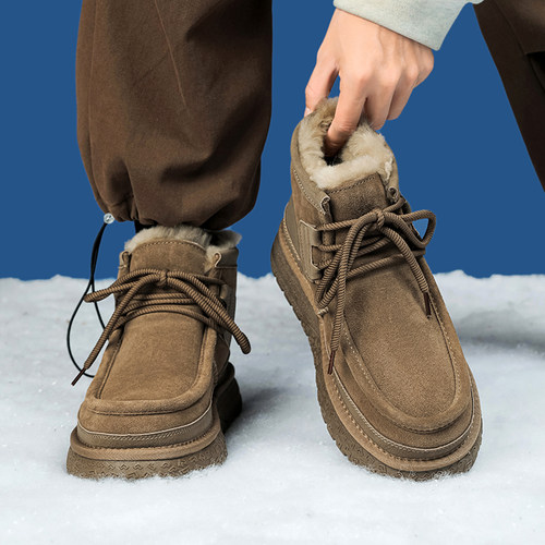 雪地靴男士冬季加绒保暖防寒厚底复古百搭面包棉鞋皮毛一体马丁靴