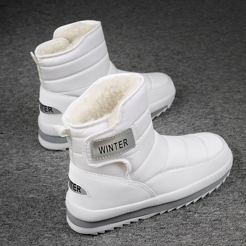 雪地靴男2025新款冬季防水防滑加绒加厚保暖防寒厚底白色羽绒棉鞋
