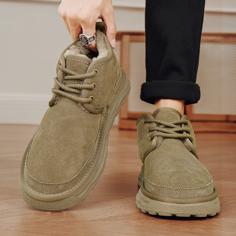 男鞋冬季加绒保暖二棉鞋一脚蹬皮毛一体防水防滑上班工作劳保潮鞋