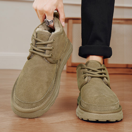 男鞋冬季加绒保暖二棉鞋一脚蹬皮毛一体防水防滑上班工作劳保潮鞋