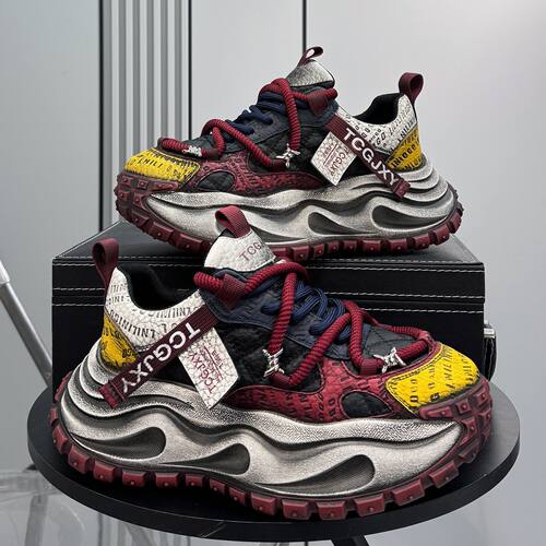 男鞋2026新款春季青少年运动防滑轮胎底休闲百搭增高小众老爹潮鞋