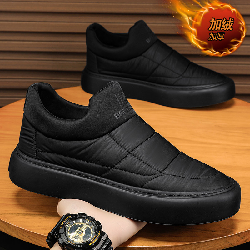 雪地靴男2025新款冬季加绒保暖羽绒棉鞋厚底板鞋一脚蹬爸爸工作鞋