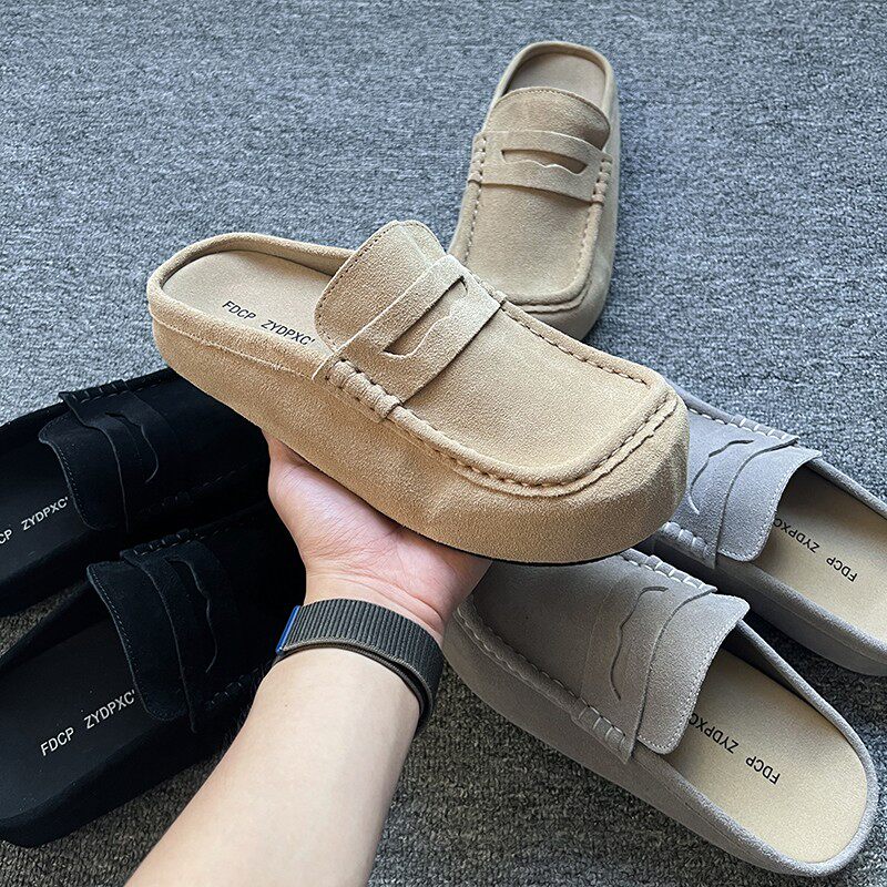 勃肯拖鞋男夏季男士外穿软底老钱风穆勒豆豆鞋半拖办公室包头男鞋
