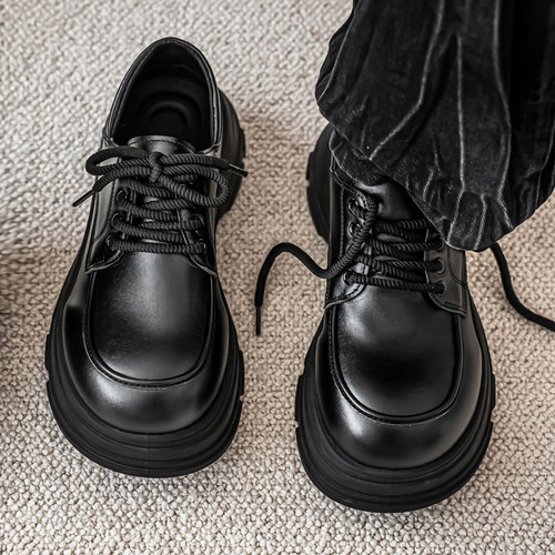 皮鞋男冬季防滑百搭潮流大头板鞋德比正装商务休闲厚底结婚新郎鞋