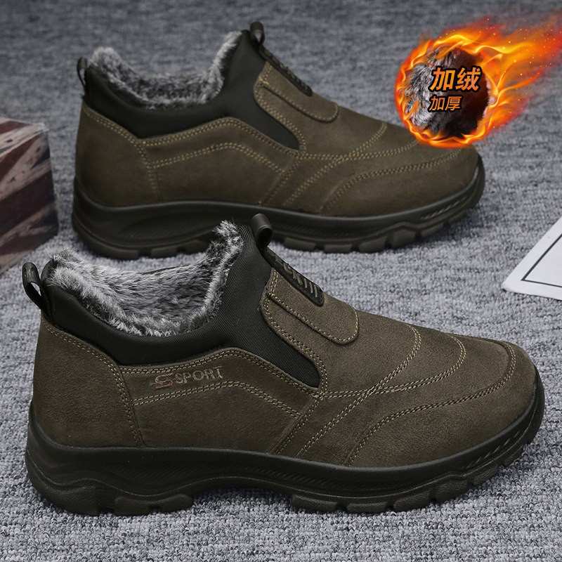 SNOW BOOTS MENS WINTER VELVET WARM AND COLD-RESISTANT DAD COTTON SHOES WATERPROOF NON-SLIP FUR INTEGRATED MIDDLE-AGED AND ELDERLY COTTON BOOTS