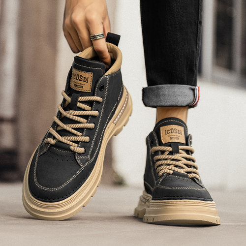 马丁靴男款高帮2025新款冬季英伦风复古中帮厚底增高真皮工装短靴