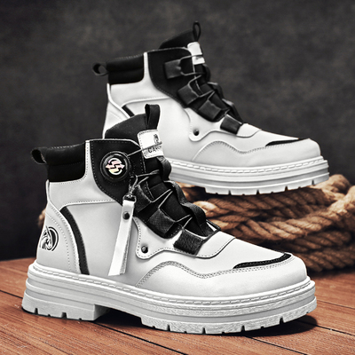 高帮男鞋2026新款冬季英伦风厚底工装皮鞋男士皮面运动增高马丁靴