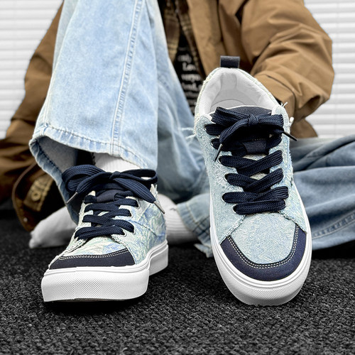 男鞋2025新款冬季港风潮流小众百搭帆布鞋学生运动厚底轻便平板鞋