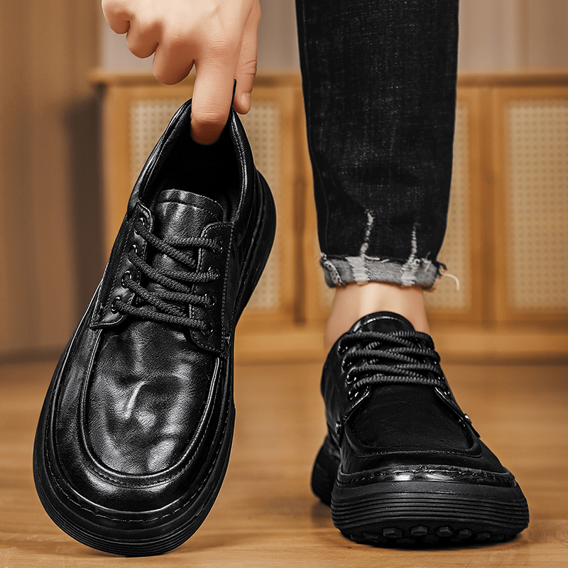 男鞋冬季加绒保暖休闲皮鞋英伦风商务正装男士纯黑色工作防水棉鞋