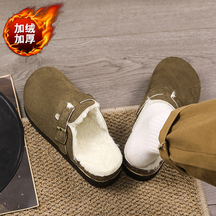 棉拖鞋男冬季皮毛一体加绒保暖包头半拖情侣休闲外穿防滑勃肯棉鞋